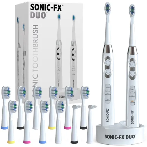 Vista 11 de Sonic-FX Duo - Juego de cepillos de dientes eléctricos recargables, con 14 cabezales de cepillo, 3 modos, temporizador automático inteligente, Negro