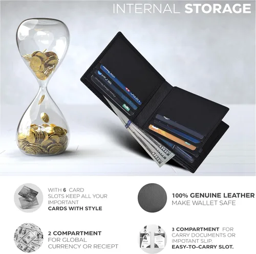 Vista 4 de Carteras RFID delgadas para hombres - Cartera de bolsillo frontal de piel genuina