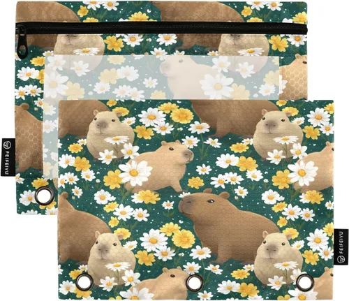 Vista 25 de Estuche para lápices con estampado de leopardo y guepardo rosa para carpeta de 3 anillos, 2 bolsas para lápices con cremallera, estuche transparente