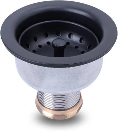 Conjunto de drenaje de fregadero de cocina de taza profunda de 3-1/2, construcción de acero inoxidable 304 con cesta de poste fijo y vástago largo