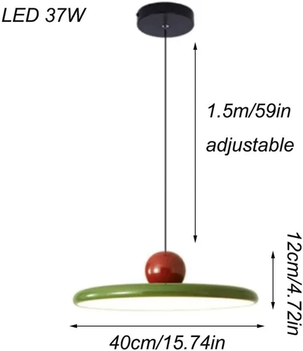 Vista 3 de Modern Disc Pendant Light Fixtures, Three Color Dimming Acrylic Shade Hanging Pendant Lamp with Globe Finish, Black Metal Dome Adjustable Cord Green