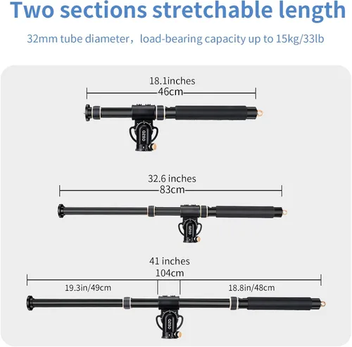 Vista 5 de Brazo de extensión de trípode de aluminio de 41 pulgadas, brazo de columna central horizontal retráctil con scerws de 1/4 pulgadas y 3/8 pulgadas