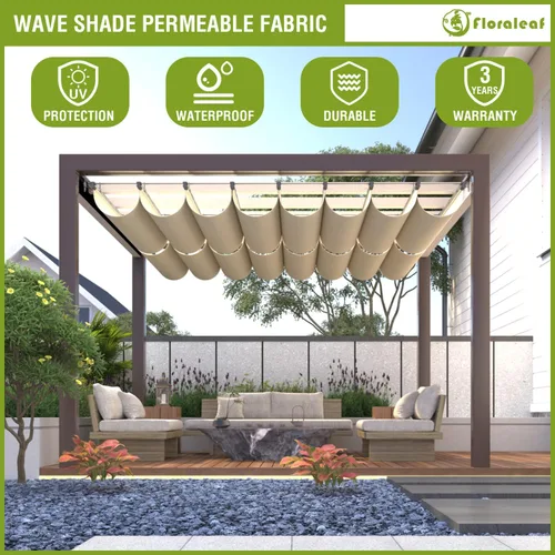 Vista 4 de FLORALEAF Toldo retráctil impermeable de repuesto para pérgola de 4 x 12 pies, con accesorios para cables, para patio, porche, garaje, terraza, toldo