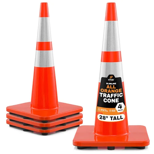 Vista 27 de Xpose Safety Conos de tráfico naranjas de 28 pulgadas con collares de 6 y 4 pulgadas, 1 paquete – Cono de seguridad de plástico PVC multiusos