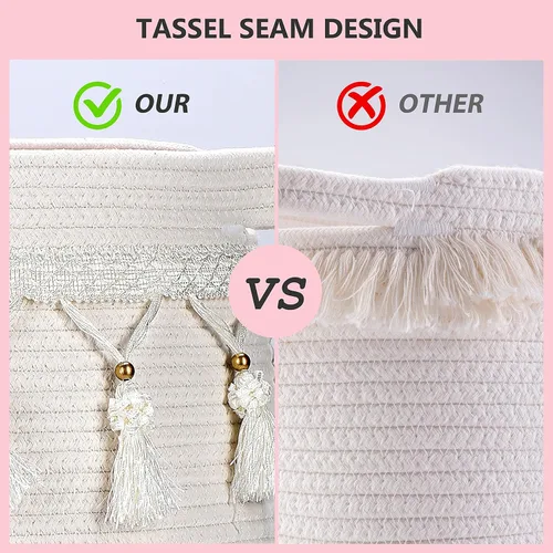 Vista 5 de Cesta grande de cuerda de algodón, cesta de almacenamiento tejida para juguetes, lavandería y mantas, cesta redonda con asas para habitación