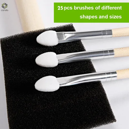 Vista 2 de conda Juego de 25 pinceles de espuma surtidos de diferentes tamaños, juego de pinceles de pintura con mango de madera