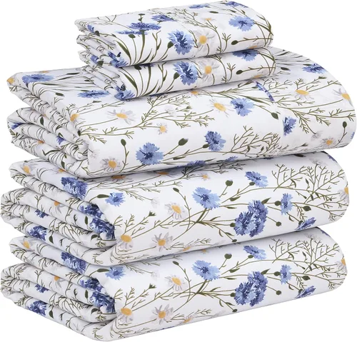 Vista 103 de RUVANTI Sábanas 100% algodón percal tamaño Queen, diseño floral refrescante y transpirable, duraderas, con una sensación nítida, suave y cómoda