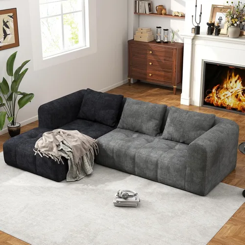 Vista 8 de Sofá seccional modular de 105", sofá sin estructura para sala de estar, sofá seccional tipo nube con asiento profundo, sofá en forma de L, sofás