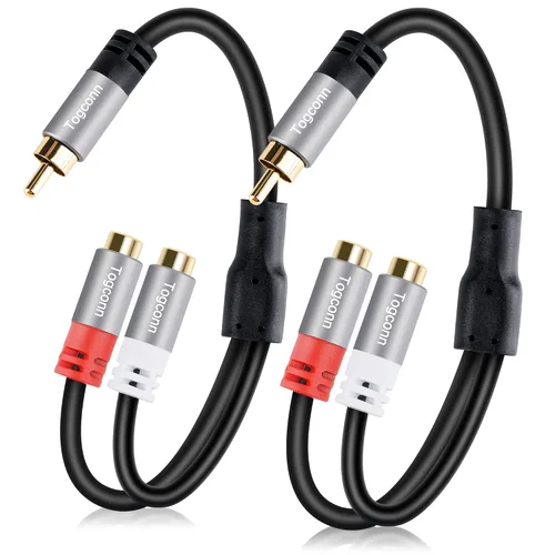 Vista 8 de Cable divisor adaptador en Y RCA, paquete de 2 unidades, 1 RCA hembra a 2 RCA macho estéreo de audio y video subwoofer, cable de extensión
