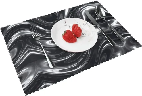 Rectangular Placemats Set of 4, Heat Resistant Liquid Metal Printed Kitchen Dining Table Mats