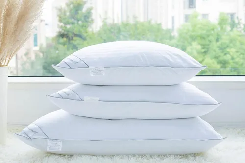 Vista 6 de Juego de 2 almohadas de plumas de ganso para dormir, juego de 2 almohadas de la colección de hotel, tamaño estándar (20 x 26 pulgadas), color blanco