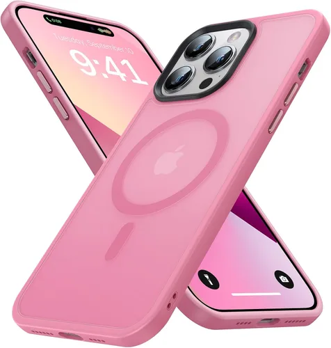Vista 9 de Funda magnética fuerte para iPhone 14 Pro Max [compatible con MagSafe] [Protección de grado militar de 10 pies] a prueba de golpes, translúcida mate