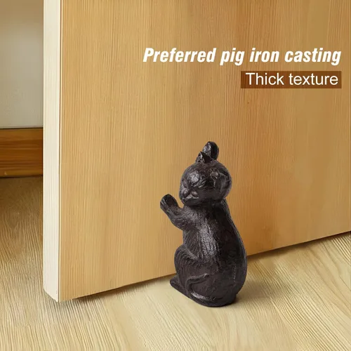 Vista 4 de GDYOOSHOW Tope de puerta de hierro fundido resistente para gatos, 2 piezas, estatua decorativa de suelo negro, tapón rústico para libros