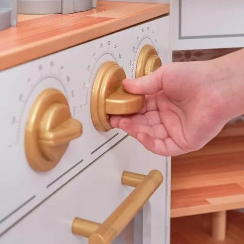 Vista 4 de KidKraft Ultimate - Cocina de esquina de madera con luces y sonidos, teléfono de juego y cortinas, blanco