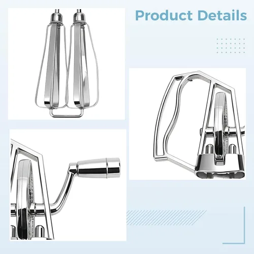 Vista 2 de Generic Stainless Steel Manual Beater, Ergonomic Hand Crank Mixer With Dual Beaters, Perfect For Whisking And Beating, Essential Kitchen Gadget