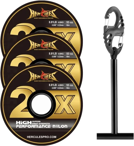 Vista 15 de HERCULES Tippet de pesca con mosca, paquete de 3 con soporte para volquetas, 55 yardas Tippet de nailon transparente 3 piezas con barra de tippet