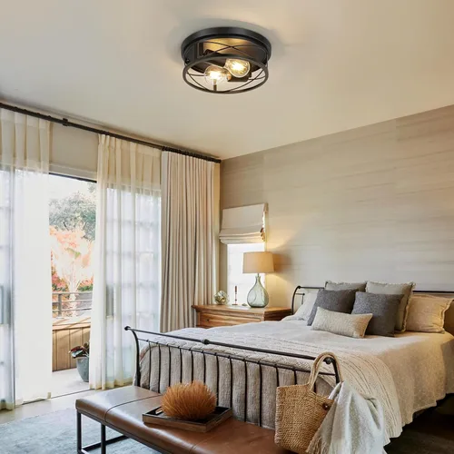 Vista 7 de Luces de granja, lámpara de techo industrial negra de montaje empotrado, lámpara de techo para pasillo, dormitorio, cocina, entrada, 2 luces