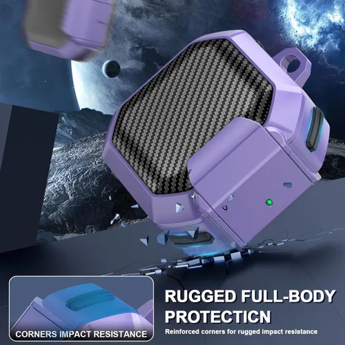 Vista 6 de Galafoki Fundas de fibra de carbono con bloqueo para Samsung Galaxy Buds FE (2023), Galaxy Buds 2 Pro Case 2022, Bud Pro 2021, Bud 2 2021, Bud Live