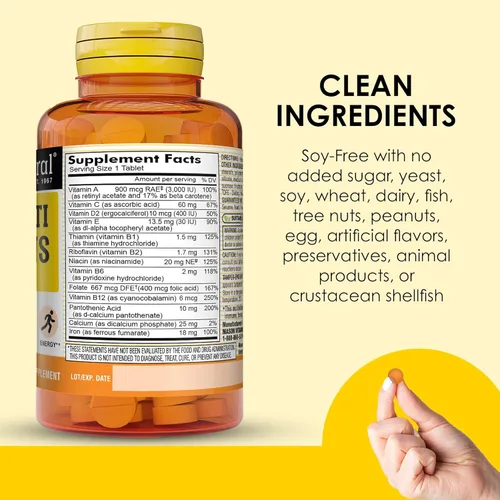 Vista 5 de MASON NATURAL Vitaminas Multi Diarias Mini con Hierro, Vitaminas A, C, D, E, B1, B2, B3, B6, B12, Ácido Fólico y Calcio, Suministro de 100 Días