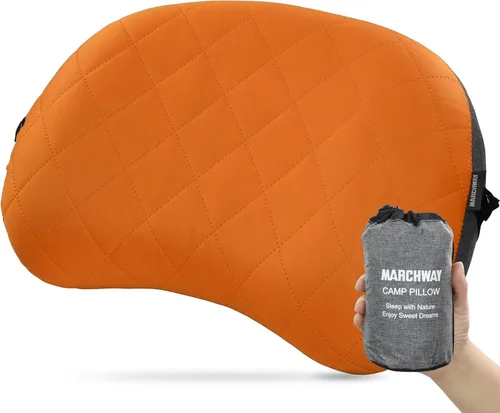 Vista 7 de MARCHWAY Almohada de acampada ultraligera inflable con funda lavable suave, almohada de aire portátil y compresible compacta para dormir al aire