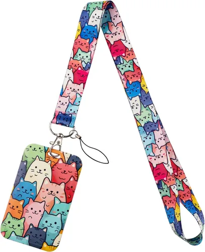 Vista 12 de Soporte para tarjetas de identificación de gato con cordones, soporte vertical de plástico para tarjetas de identificación y cordón sedoso