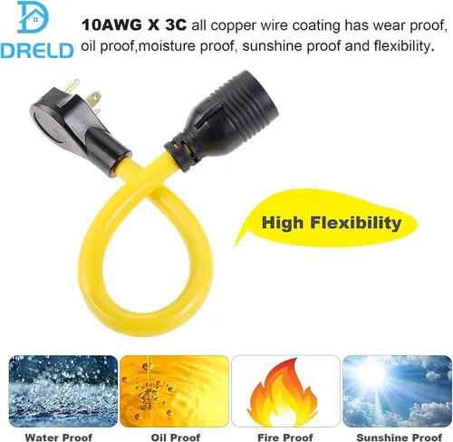 Vista 3 de NEMA TT-30P macho a L14-30R cable adaptador de generador hembra, adaptador de enchufe de interruptor de transferencia de generador de 30 amperios, 3