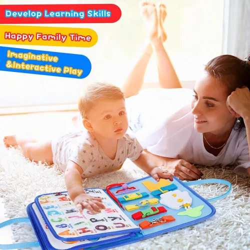 Vista 6 de Busy Board Montessori Toy for 1-4 Year Old Toddlers, Educational Sensory Board Preschool Learning Toy for Learning Fine Motor Skills Quiet Book