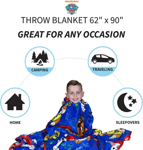 Vista 7 de Franco Ropa de cama infantil, manta de felpa supersuave para niños, 62 x 90 pulgadas, Patrulla Canina (Paw Patrol)