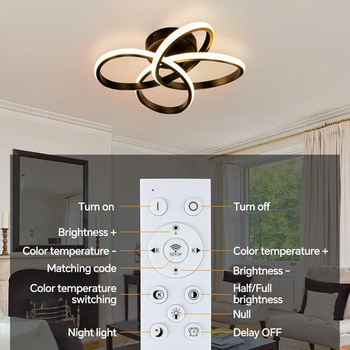Vista 9 de Lámpara de techo moderna, lámpara de techo regulable LED de 36 W con control remoto, cambio de temperatura de color de 3000 a 6000 K, pequeña araña