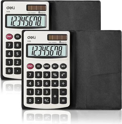 Vista 9 de Calculadora, Calculadoras Básicas de Función Estándar Deli, Calculadora de Oficina de Energía Dual Solar y Batería con Cubierta, Panel de Metal