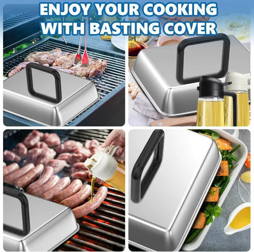 Vista 7 de SafBbcue 2 juegos de accesorios para parrilla de 14 pulgadas, tapa rectangular de quesos para Blackstone, Pitboss, Camp Chef Vapor, cúpula de 2