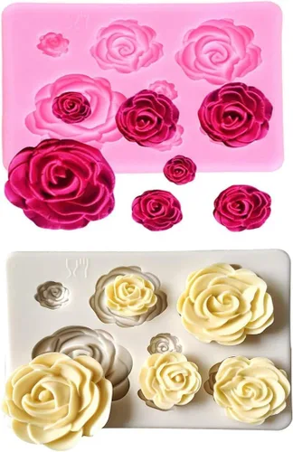 2 piezas de moldes de silicona con forma de flores de rosa, moldes para pastel de chocolate, moldes para decoración de pastel de boda, moldes para