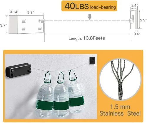 Vista 5 de BESy Funda retráctil ABS + secadora de aluminio con cuerda doble de acero inoxidable ajustable, estilo hotel, resistente, método de montaje