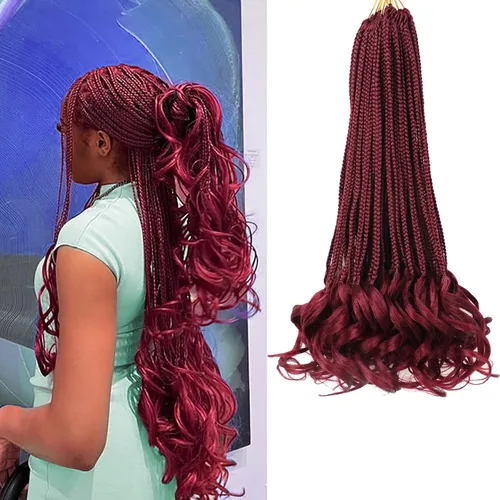 Vista 32 de Cabello de ganchillo con rizos franceses, trenzas de cabello de ganchillo con puntas rizadas, 14 pulgadas, preenlazadas, trenzas de caja tipo diosa