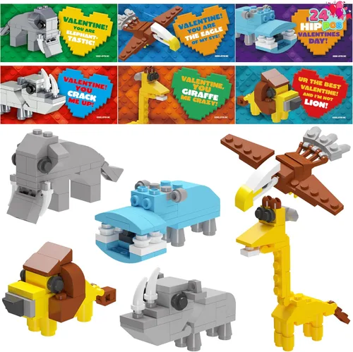 Vista 11 de JOYIN Paquete de 24 tarjetas de San Valentín con bloques de construcción de dinosaurios para regalos, recuerdos de fiesta, premio de intercambio