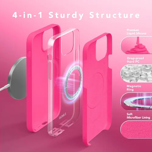 Vista 633 de GONEZ Funda magnética para iPhone 14, compatible con Magsafe, con protector de pantalla + protector de cámara, forro de microfibra antiarañazos