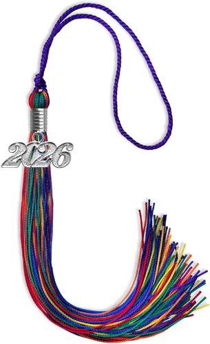 Vista 251 de Endea Graduation Borla de doble color con gota de fecha plateada (negro/oro antiguo, 2025)