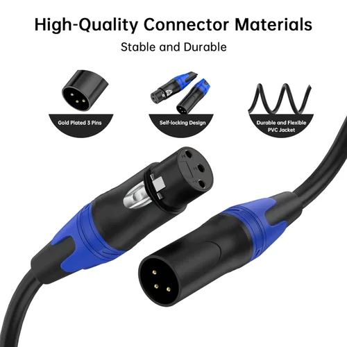 Vista 3 de Cable XLR de 10 pies, paquete de 4 unidades, cable macho a hembra, cable de micrófono equilibrado profesional XLR macho a hembra, cable de micrófono