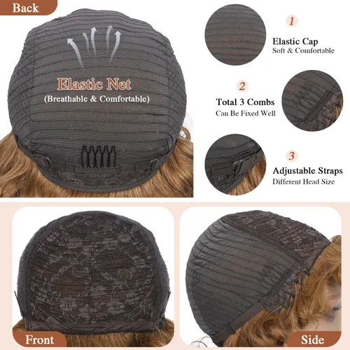 Vista 6 de Pelucas de cabello humano, peluca corta y rizada estilo Bob para mujeres negras, sin encaje, peluca rizada grande con flequillo, pelucas