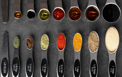 Vista 7 de Juego de 7 cucharas medidoras magnéticas de acero inoxidable de doble cara para medir ingredientes secos y líquidos