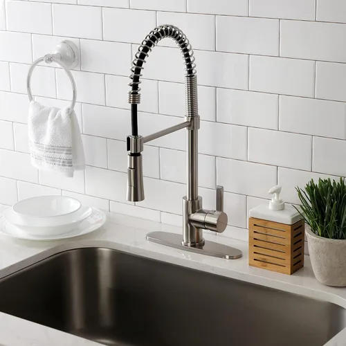 Vista 12 de Kingston Brass LS8678CTL Continental - Grifo de cocina de preenjuague, 8" en alcance de la boquilla, níquel cepillado