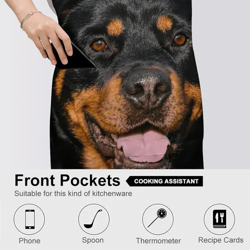Vista 5 de MUSM Apron for Adults - 27.6 X 31.5 Inch, Heavy-Duty Polyester Aprons with Two Large Pockets, Waterproof Rottweiler Kitchen Apron for Cooking