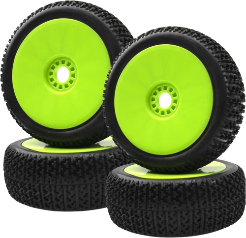 Vista 9 de ShareGoo OD 4.52 pulgadas 1/8 RC Buggy neumáticos de goma con llanta de plástico hexagonal de 0.669 in compatible con Arrma Kyosho Exceed RC Traxxas