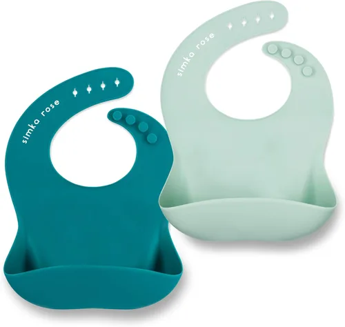 Vista 2 de Simka Rose Baberos de silicona para bebés con recogedor de alimentos, ajustable y suave para niños y niñas, mesa de comedor para silla alta