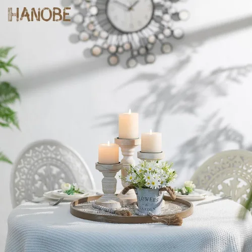 Vista 8 de Hanobe - Gran Bandeja Redonda Decorativa: Centro de Mesa Boho para Café, Bandejas para Mesa de Café para Decoración del Hogar - Estilo Granja Rusti