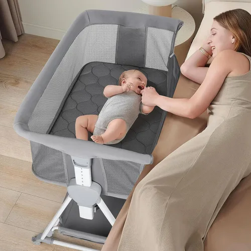 Vista 9 de Cowiewie Moisés Junto a la Cama, Moisés para Bebé con 7 Alturas Ajustables, Moisés Junto a la Cama para Bebé con Almacenamiento, Malla Transpirable