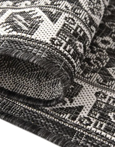 Vista 31 de Unique Loom Outdoor Aztec Collection Alfombra de área - Chalca (10 pies, redonda, azul/marfil)