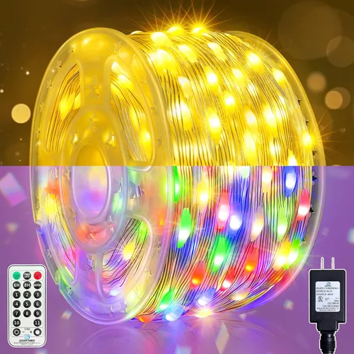 Vista 11 de Luces de Navidad para exteriores, 400 luces LED de 131 pies, IP67 impermeable, 11 modos, luces navideñas cálidas y multicolor con control remoto