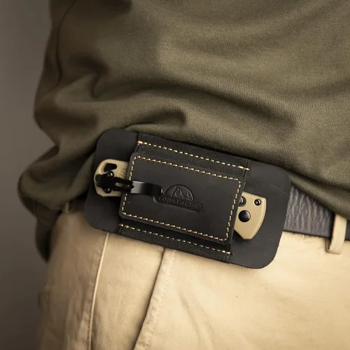 Vista 5 de Topstache Funda de cuero de transporte horizontal para cinturón, cuero natural con banda elástica EDC para cuchillos, organizador de bolsillo