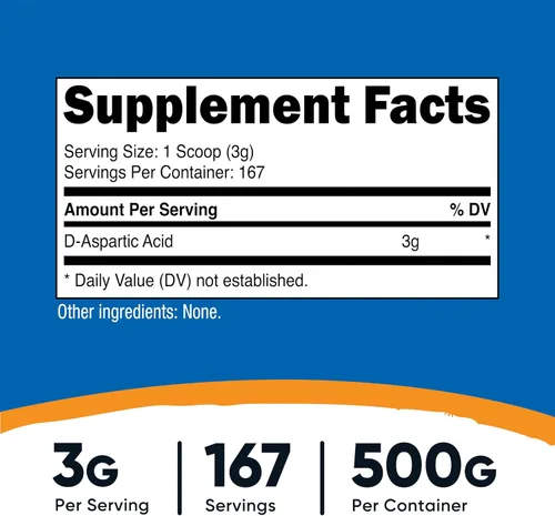 Vista 2 de Nutricost Polvo de ácido D-aspártico (DAA) 500G - Suplemento DAA